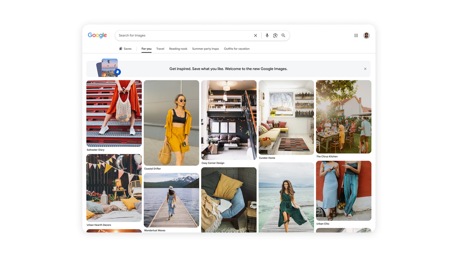 La nouvelle interface de Google Images, avec sa galerie de vignettes personnalisée