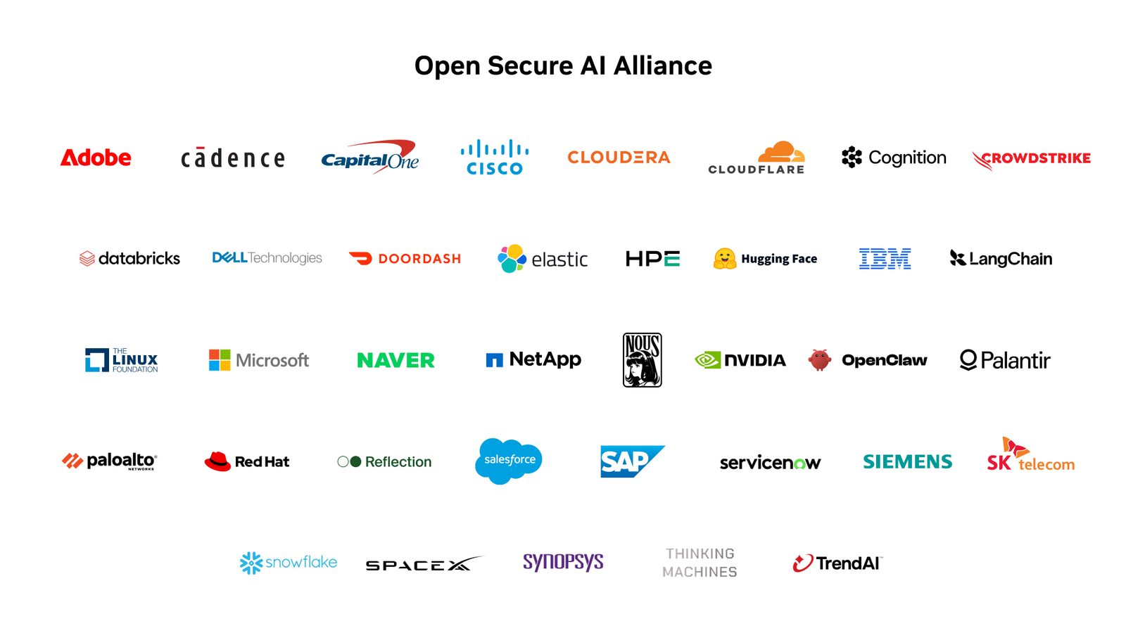 Visuel officiel de l'Open Secure AI Alliance avec les logos des entreprises membres.