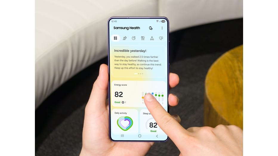 Présentation des nouvelles fonctions santé IA de la Galaxy Watch dans Samsung Health.