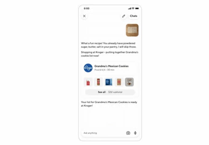 Interface de l'assistant Ask DoorDash dans l'application