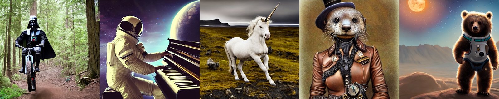 Série d'images créées avec l'intelligence artificielle, dans des styles très différents
